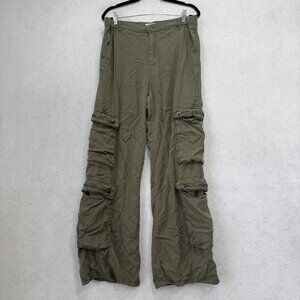 Risen Jeans Cargo Pants Womens Large Green Tencel Wide Leg Elastic Waist